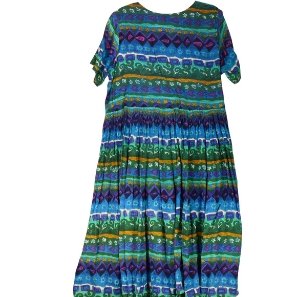 Roamans Dress Womens Large Blue Green 100% Cotton Sheath Lightweight Semi Sheer - Picture 5 of 6
